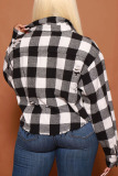 Black And White Casual Street Plaid Print Patchwork Buckle Turndown Collar Tops