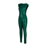 Green Fashion Sexy Solid Without Belt O Neck Regular Jumpsuits