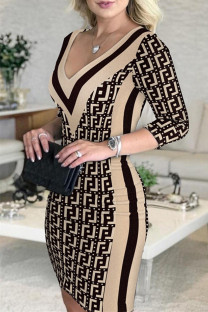 Multicolor Fashion Casual Print Patchwork V Neck Dresses
