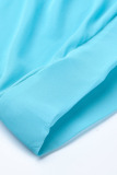 Baby Blue Sweet Bat-wing Sleeves Asymmetrical Chiffon Mid Calf Dress