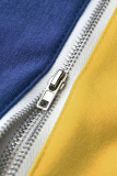 Yellow Fashion Casual Letter Print Split Joint Zipper Oblique Collar Long Sleeve Dresses