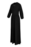 Black Elegant Solid Split Joint V Neck Straight Dresses