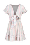 Pink Sweet Ruffled Sleeve Short Sleeves V Neck Cake Print Stringy Selvedge Dresses