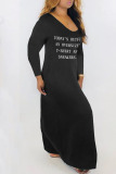 Black Casual Print Split Joint V Neck Long Sleeve Dresses