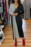 Grey Fashion Casual Solid Split Joint V Neck Long Sleeve Dresses