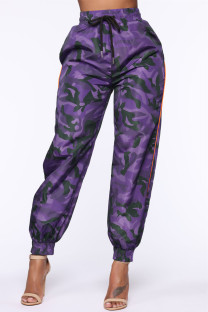 Purple Fashion Casual Camouflage Print Basic Regular High Waist Trousers