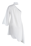 White Casual Print Split Joint Halter Irregular Dress Dresses