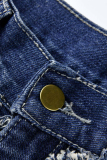 Baby Blue Fashion Casual Solid Patchwork High Waist Regular Denim Jeans