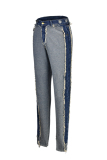 Dark Blue Fashion Casual Solid Patchwork High Waist Regular Denim Jeans