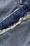 Dark Blue Fashion Casual Solid Patchwork High Waist Regular Denim Jeans