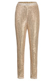 Gold Sexy Solid Sequins Mid Waist Pencil Bottoms