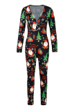 Red Sexy Party Patchwork Print Santa Claus V Neck Skinny Jumpsuits