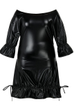 Black Fashion Casual Solid Bandage Patchwork O Neck Plus Size Dresses