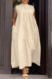 White Casual Solid Flounce Half A Turtleneck Cake Skirt Plus Size Dresses