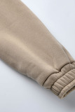 Khaki Fashion Casual Solid Cardigan Vests Pants O Neck Long Sleeve Three-piece Set