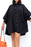 Red Casual Solid Split Joint Buckle Turndown Collar Shirt Dress Dresses