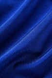Blue Fashion Casual Print Patchwork Zipper Collar Skinny Jumpsuits