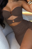 Black Sexy Solid Hollowed Out Strapless Irregular Dress Dresses