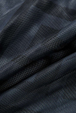 Black Fashion Sexy Print See-through O Neck Long Sleeve Plus Size Dresses