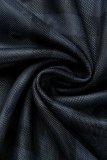 Black Fashion Sexy Print See-through O Neck Long Sleeve Plus Size Dresses