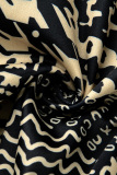 Khaki Fashion Casual Print Hollowed Out Split Joint Turtleneck Regular Jumpsuits