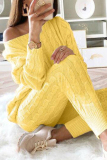 Yellow Fashion Casual Long Sleeve Oblique Collar Regular Sleeve Regular Solid Two Pieces