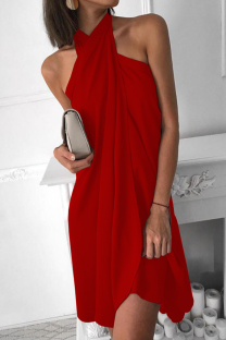 Red Fashion Elegant Solid Split Joint Halter Irregular Dress Dresses