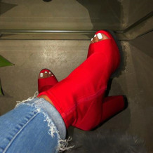 Red Fashion Hollowed Out Split Joint Solid Color Pointed Wedges Shoes