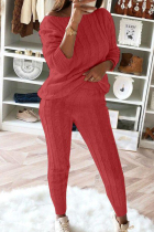 Watermelon Red Fashion Casual Long Sleeve Oblique Collar Regular Sleeve Regular Solid Two Pieces