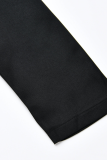Black Casual Color Block Buckle Turndown Collar Shirt Dress Dresses