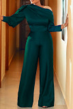 White Casual Solid Split Joint Oblique Collar Straight Jumpsuits