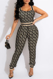 Black Sexy Casual Print Patchwork Backless Square Collar Skinny Jumpsuits