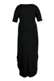Black Casual Solid Patchwork Slit V Neck Straight Plus Size Dresses