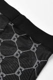 Black Fashion Sexy Print See-through Vests Pants U Neck Sleeveless Two Pieces