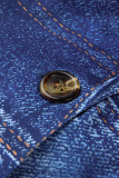 The cowboy blue Fashion Print Patchwork Turndown Collar Outerwear