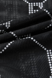 Black Fashion Sexy Print See-through Vests Pants U Neck Sleeveless Two Pieces