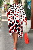 Red Black Casual Print Patchwork O Neck Straight Plus Size Dresses
