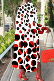 Red Black Casual Print Patchwork O Neck Straight Plus Size Dresses