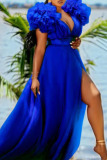 Blue Sexy Elegant Solid Patchwork V Neck Evening Dress Plus Size Dresses