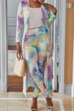 White Fashion Casual Street Vacation Print Printing cardigan Plus Size Two Pieces
