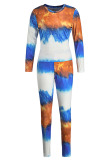 Blue Fashion adult Sexy Print Two Piece Suits pencil Long Sleeve
