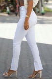 White Casual Solid Patchwork Slit High Waist Regular Denim Jeans