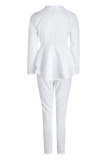 White Casual Two Piece Suits Patchwork ruffle Solid pencil Long Sleeve