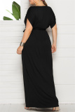 White Fashion Casual Plus Size Solid Patchwork V Neck Long Dress