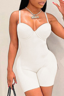 White Sexy Solid Split Joint Spaghetti Strap Regular Jumpsuits