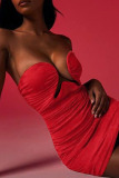 Red Sexy Solid Patchwork Fold Strapless One Step Skirt Dresses