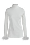 White Fashion Casual Solid Split Joint Turtleneck Tops
