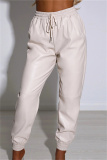 White Fashion Casual Solid Basic Regular High Waist Conventional Solid Color Bottoms