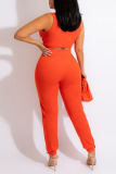 Orange Sexy Solid Split Joint V Neck Sleeveless Two Pieces