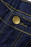 Medium Blue Casual Solid Bandage Split Joint Plus Size Jeans